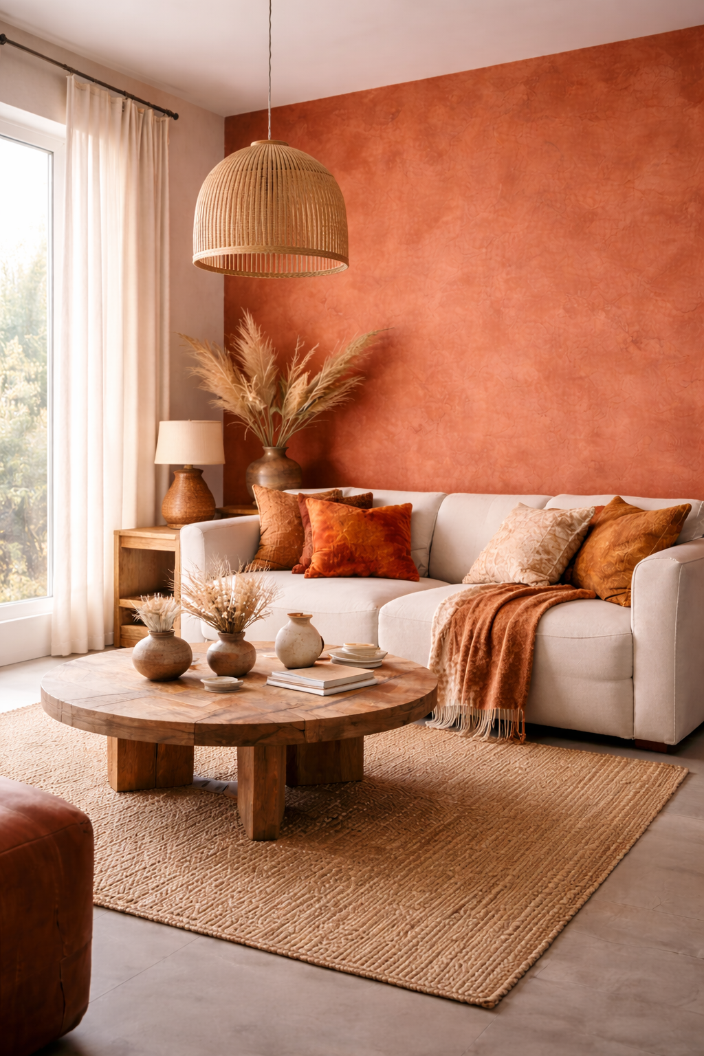 salon chaleureux et élégant