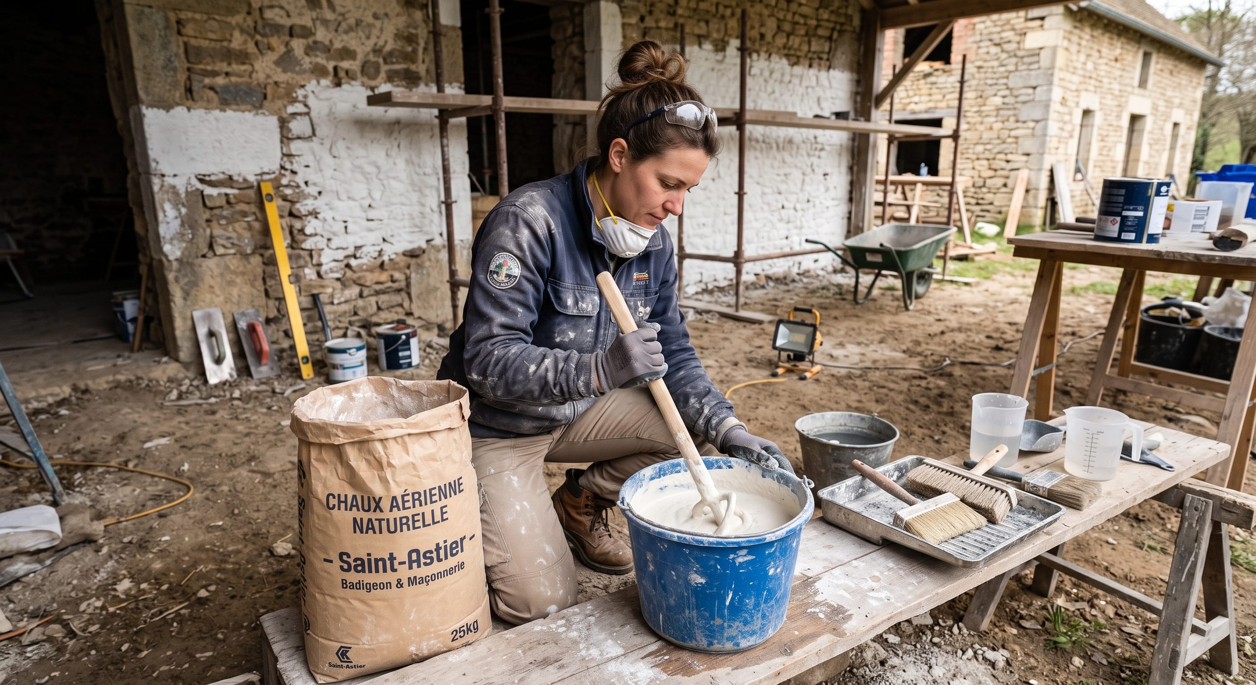 Chaux, argile, badigeons : les recettes naturelles à faire soi-même pour sa maison femme qui prépare une peinture au lait